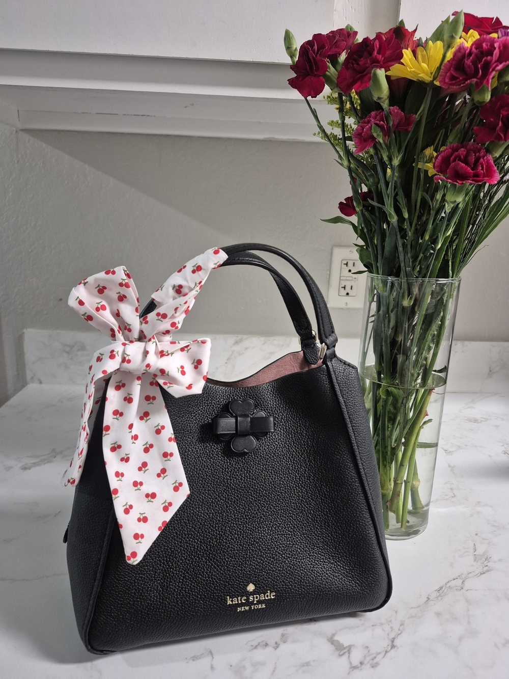 Kate Spade Talia Triple Compartment Black Leather Satchel